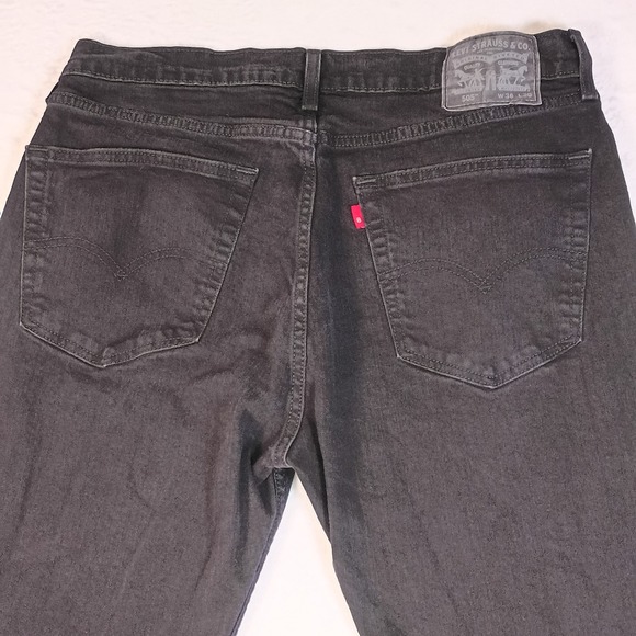 Levis 505 Regular Fit Mens Black Jeans Straight Leg Denim W36 L30 - Picture 6 of 13